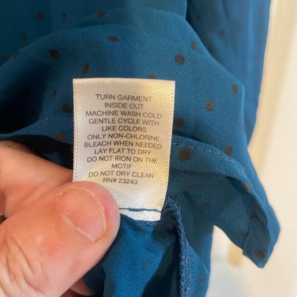 New York and Company Womens Blouse Teal Micro Polka Dot Collared Size XL - Picture 10 of 12